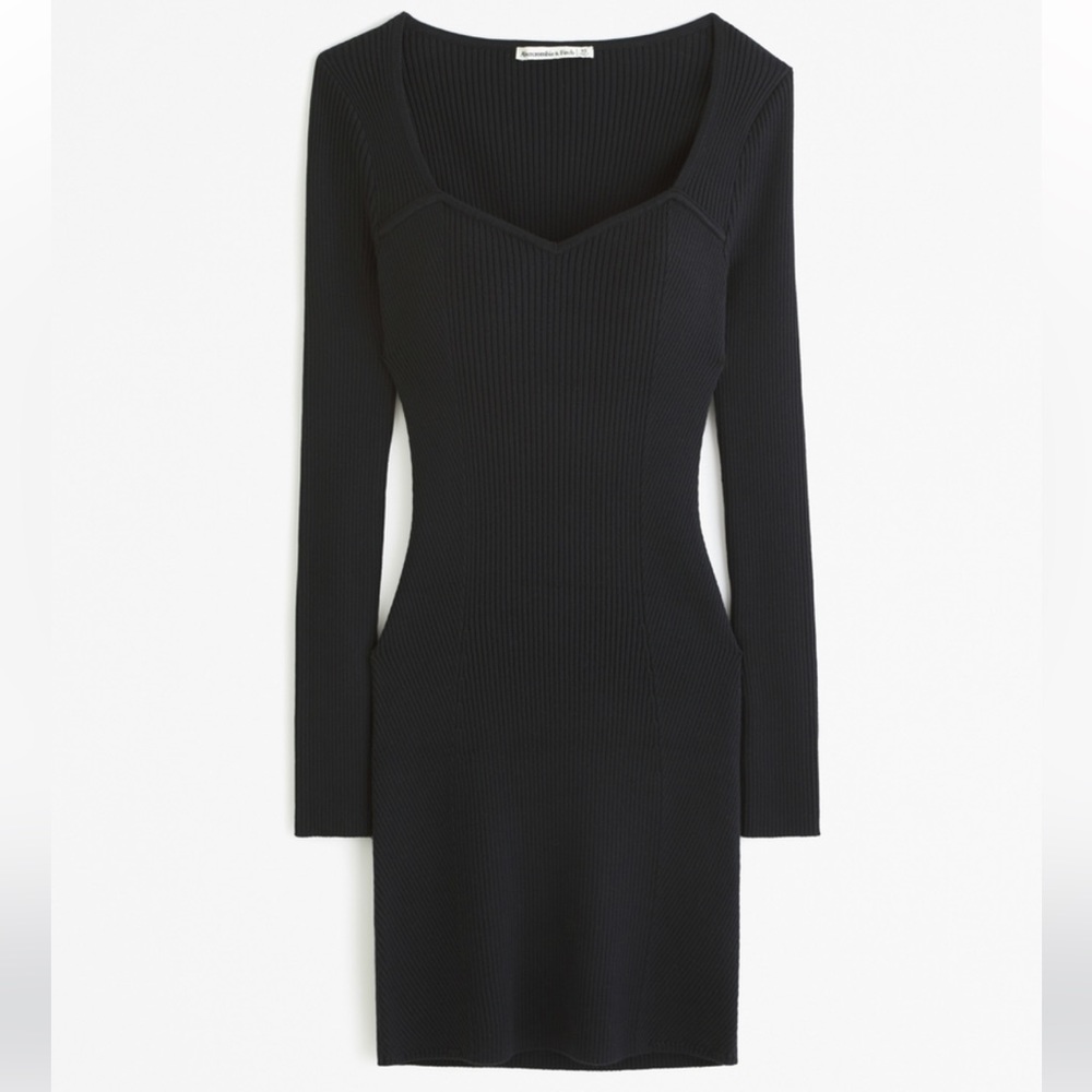 NWT Abercrombie Long-Sleeve Sweetheart Mini Sweater Dress in Black, size ST